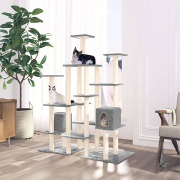vidaXL Ansamblu pisici, stâlpi din funie sisal, gri deschis, 145 cm