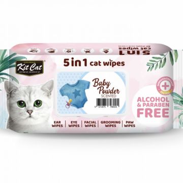 Absorbant Plus Antibacterian KitCat Pet Wipes Baby Powder, 80 bucati