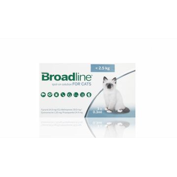 Broadline Cat S, 2.5 kg, 3 pipete de firma original