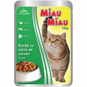 Hrana umeda pisici, Miau Miau, Curcan, 100g de firma originala