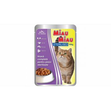 Hrana umeda pisici, Miau Miau, Sterilised, 100g