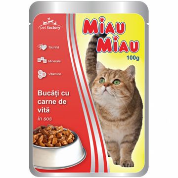 Hrana umeda pisici, Miau Miau, Vita, 100g de firma originala