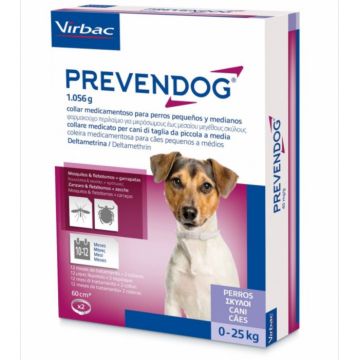 Prevendog zgarda antiparazitara pentru caini talie mica si medie 0-25 kg - 60 cm 2 bucati