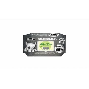 Servetele umede pentru animale, Absorbant Plus Charcoal Pet Wipes Aloe Vera, 80 bucati