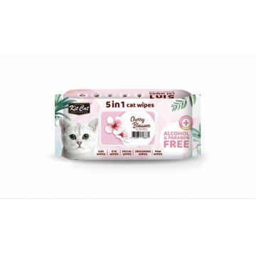 Servetele umede pentru pisici, Kit Cat 5in1 Cherry Blossom, 80 buc