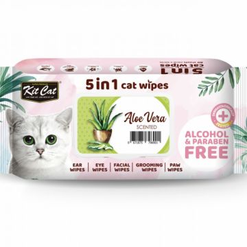 Servetele umede pentru pisici, KIT KAT, 5 in 1, Aloe vera, 80 buc