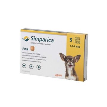 Simparica Caine 5 mg (1.3 - 2.5 kg), 3 comprimate