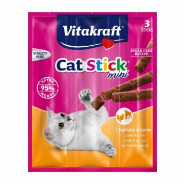 VITAKRAFT Baton Mini Recompensa pentru Pisici, cu Miel si Curcan 3 bucati, 18g ieftina