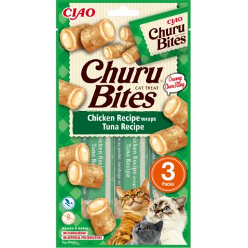 Churu Bites Recompense pentru Pisici cu Pui si Ton fara cereale - 3 x 10 g