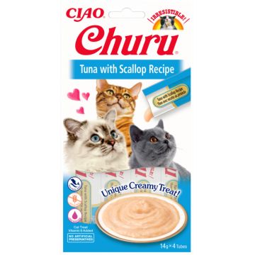 Churu Recompensa Cremoasa cu Ton si Scoici fara cereale - 4 x 14 g