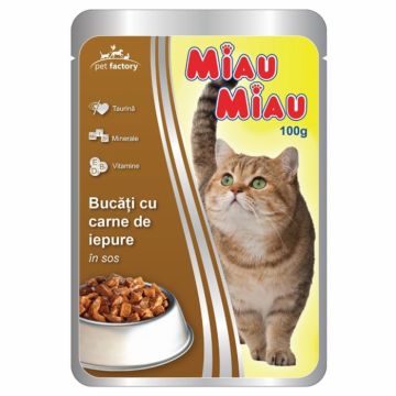 Hrana umeda pisici, Miau Miau, Iepure, 100g de firma originala