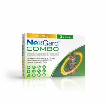 NexGard Combo solutie spot-on pentru pisici de 2.5-7.5 kg, 3x0.9ml la reducere