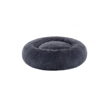 Pat lavabil rotund pentru caini talie mica/ pisici, rotund, antialunecare, diametru 50 cm, gri inchis