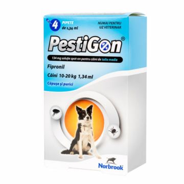 PestiGon Dog M spot on (10-20kg) fipronil x 4 pipete la reducere