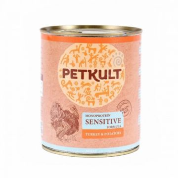 Petkult Sensitive cu curcan si cartof, hrana umeda pentru caini, 800 g