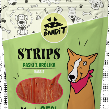 Recompense pentru caini Mr. Bandit STRIPS, iepure, 80g