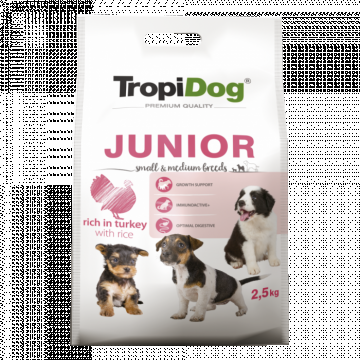 TropiDog, hrana uscata Premium Junior Talie mica si medie, 2.5 kg