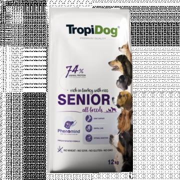 TropiDog, hrana uscata Premium Senior cu curcan si orez, 12 kg ieftina