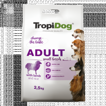 TropiDog, hrana uscata Premium Talie mica cu Miel si orez, 2.5 kg