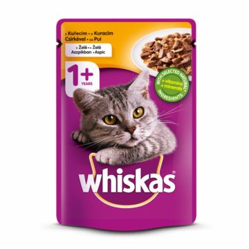 Whiskas hrana umeda pentru pisici adulte, cu pui in aspic 1x85 g ieftina