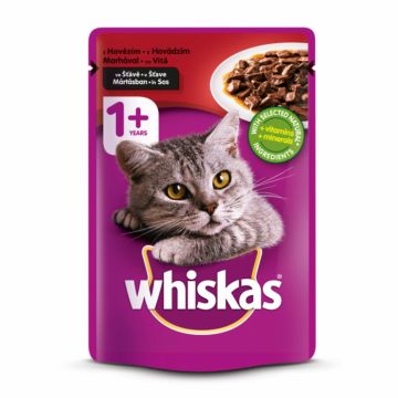 Whiskas hrana umeda pentru pisici adulte, cu vita in sos de carne 1x85 g