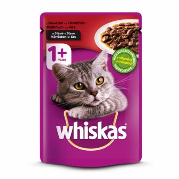 Whiskas hrana umeda pentru pisici adulte, cu vita in sos de carne 1x85 g ieftina