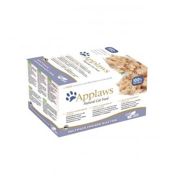 APPLAWS Chicken Selection Multipack, 3 arome (Pui și Orez, Pui și Icre de Ton, Pui și Rață), pachet mixt, bol hrană umedă pisici, 60g x 8