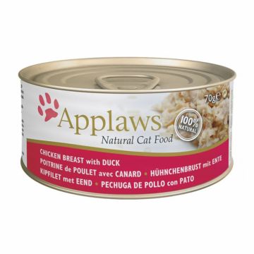 Applaws, conserva hrana umeda pisici cu piept de pui si rata, (in supa), 70g