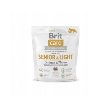 BRIT Care Grain-free Senior&Light 1 kg Hrana caini seniori cu tendinta de ingrasare, cu somon si cartofi