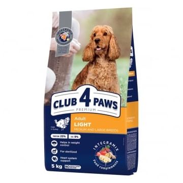 CLUB 4 PAWS Adult Light, M-XL, Curcan, hrană uscată câini, obezitate, 5kg