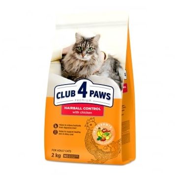 CLUB 4 PAWS Hairball Control, Găină, hrană uscată pisici, limitarea ghemurilor de blană, 2kg