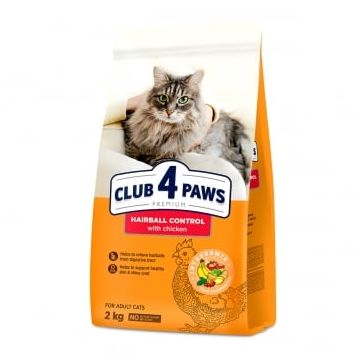 CLUB 4 PAWS Hairball Control, Găină, hrană uscată pisici, limitarea ghemurilor de blană, 2kg