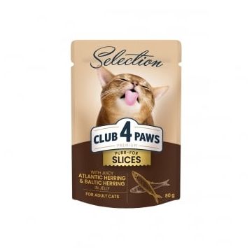 CLUB 4 PAWS Premium Plus Selection, Hering, plic hrană umedă pisici, (în aspic), 80g