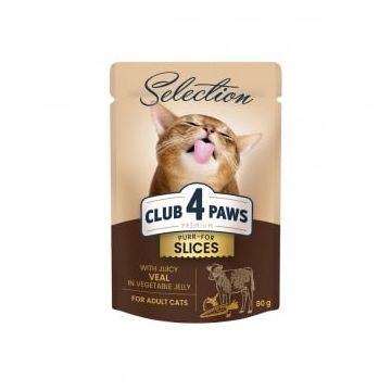 CLUB 4 PAWS Premium Plus Selection, Vită și Legume, plic hrană umedă pisici, (în aspic), 80g