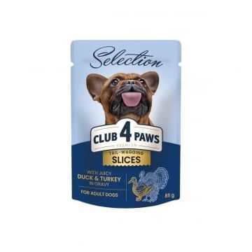 CLUB 4 PAWS Premium Plus Selection, XS-S, Rață și Curcan, plic hrană umedă câini, (în sos), 85g