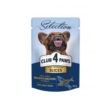 CLUB 4 PAWS Premium Plus Selection, XS-S, Somon și Macrou, plic hrană umedă câini, (în sos), 85g