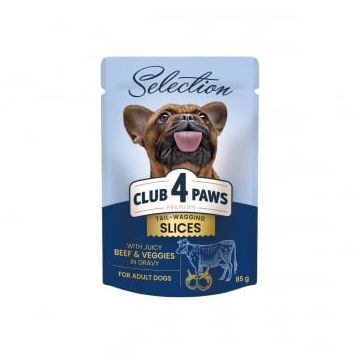 CLUB 4 PAWS Premium Plus Selection, XS-S, Vită și Legume, plic hrană umedă câini, (în sos), 85g