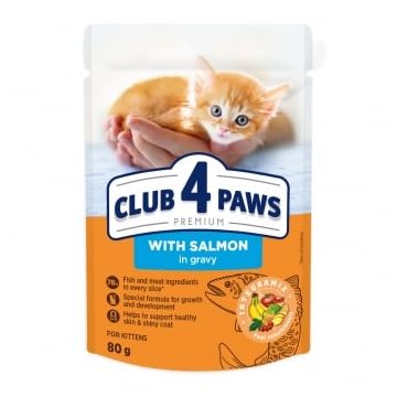 CLUB 4 PAWS Premium , Somon, plic hrană umedă pisici junior, (în sos), 80g