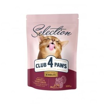 CLUB 4 PAWS Selection, Curcan și Legume, hrană uscată pisici, 300g