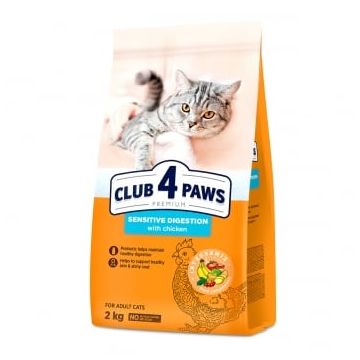 CLUB 4 PAWS Sensitive, Pui, hrană uscată pisici, sistem digestiv, 2kg