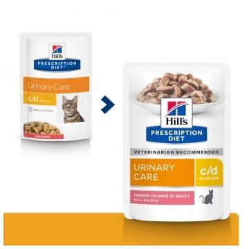 HILL'S Prescription Diet c/d Urinary, Somon, dietă veterinară pisici, plic hrană umedă, sistem urinar, 85g x 12buc