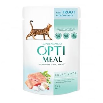 OPTIMEAL, Păstrăv, plic hrană umedă pisici, (în sos), 85g