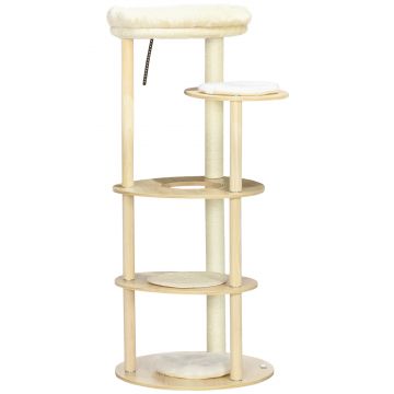 PawHut Ansamblu pentru pisici din PAL si lemn cu stalp de zgariat din sisal, pat de plus, Ø54x123,5 cm, stejar | AOSOM RO