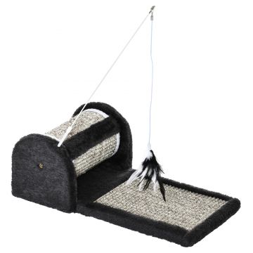 PawHut Stalp din sisal pentru pisici din PAL, plus si sisal cu jucarie cu pene, 44x24x16 cm, gri | AOSOM RO