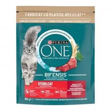 PURINA One Sterilcat, Vită cu Grâu, hrană uscată pisici sterilizate, 800g