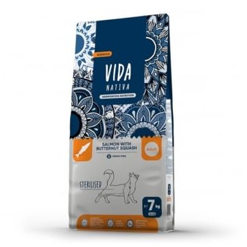 VIDA NATIVA Nordica Sterilised, Somon și dovleac, hrană uscată fără cereale pisici sterilizate, 7kg