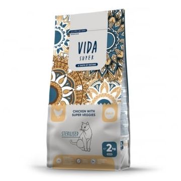 VIDA SUPER Sterilised, Pui și Legume, hrană uscată pisici, 2kg