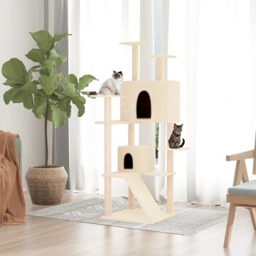 vidaXL Ansamblu de pisici cu stâlpi din funie de sisal, crem, 153 cm
