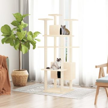 vidaXL Ansamblu de pisici cu stâlpi din funie de sisal, crem, 162 cm