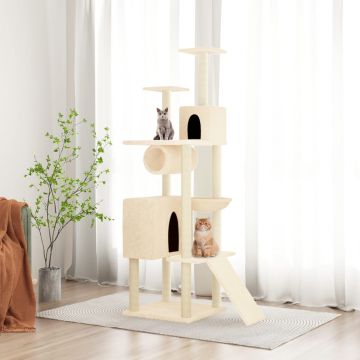 vidaXL Ansamblu de pisici cu stâlpi din funie de sisal, crem, 168 cm